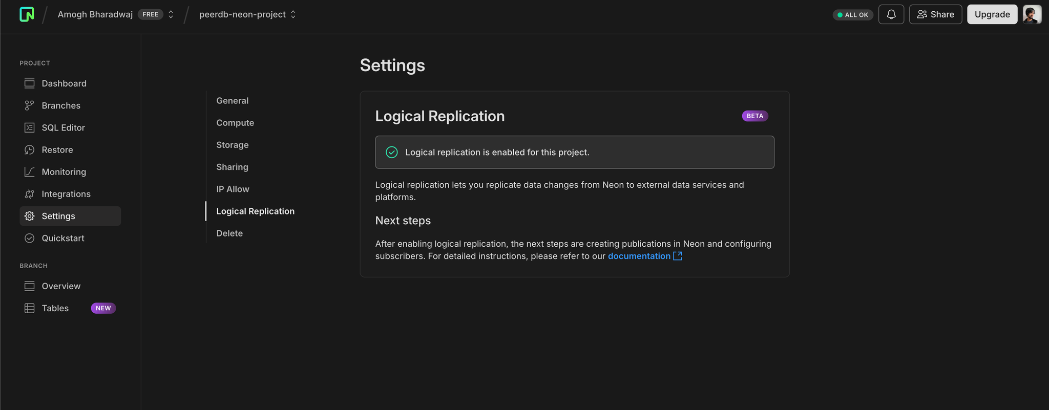 Logical replication enabled - Zoomed