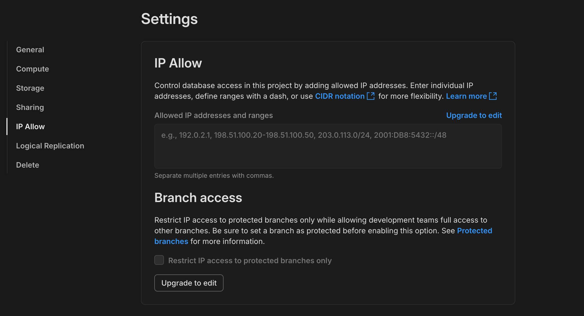 Allow IPs screen - Zoomed
